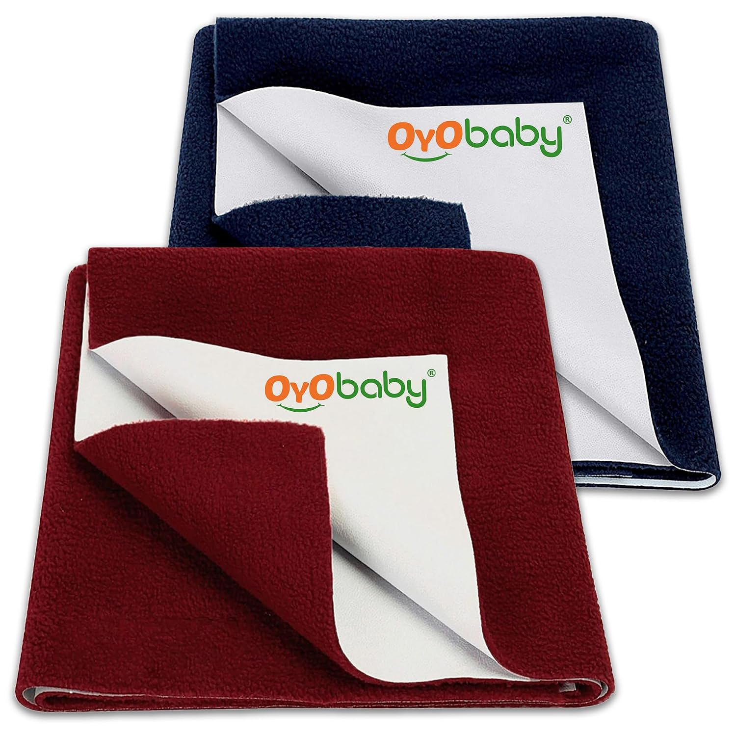 OYO BABY Extra Absorbent Waterproof Baby Dry Sheet Medium Size (100x70cm) – Pack of 2 – Quick Dry Sheet for Bed Protector, Soft & Breathable Dark Blue + Maroon