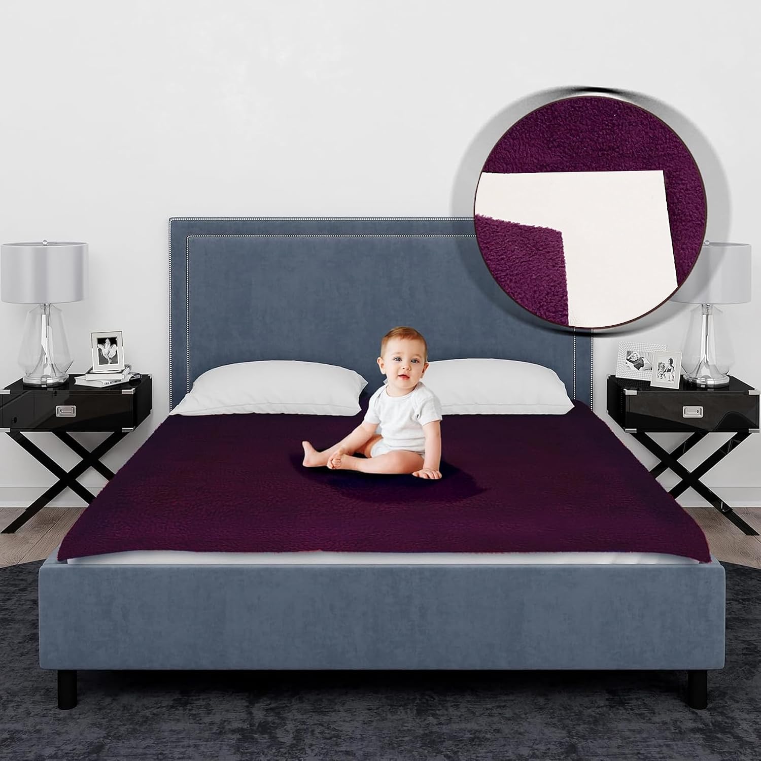 OYO BABY Dry Sheet for All Age Groups | Double Bed Waterproof Mattress Protector 260×200 cm | Quick Dry Sheet Large Size for Bed | Soft, Reusable & Anti-Piling Fleece Bed Pad - Plum