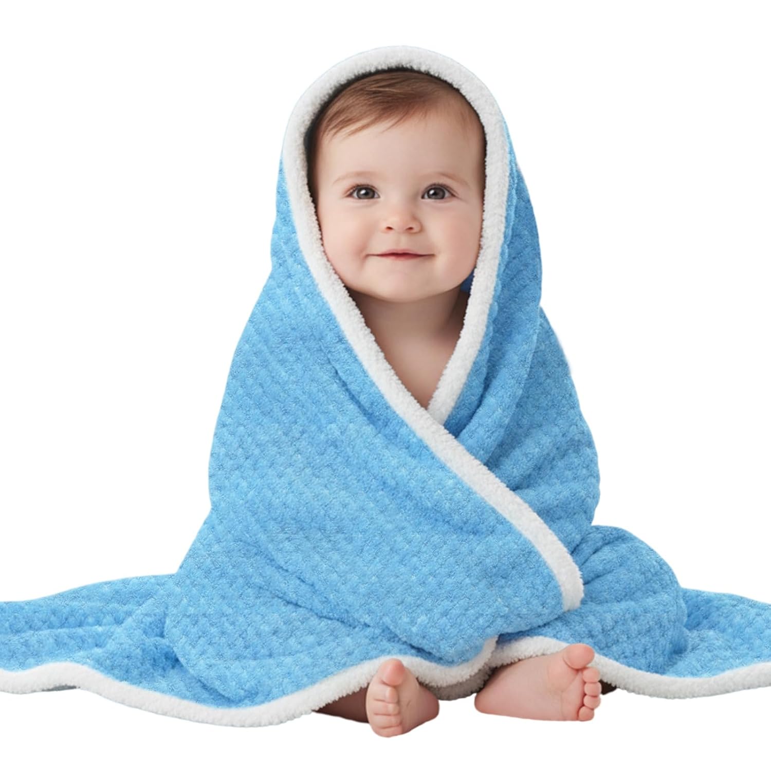 OYO BABY Baby Blanket for Newborns – Super Soft Fleece Hooded Wrapper Sheet for Baby Boys & Girls, Lightweight Swaddle Blanket, (0-24 Months, 100 cm x 70 cm) - Blue