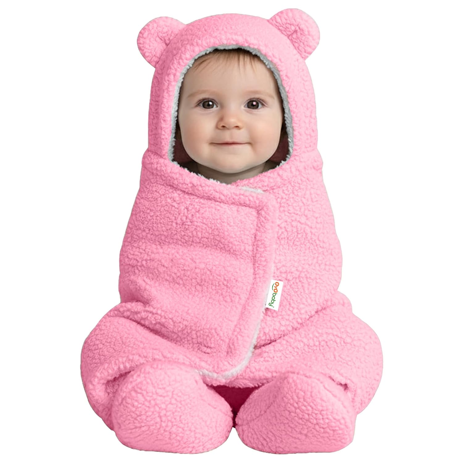 OYO BABY Super Soft Baby Blankets for Newborns – Pack of Hooded Swaddle Wrappers Cum Wearable Blankets for Boys & Girls (0–6 Months, 72×68 cm) - Pink