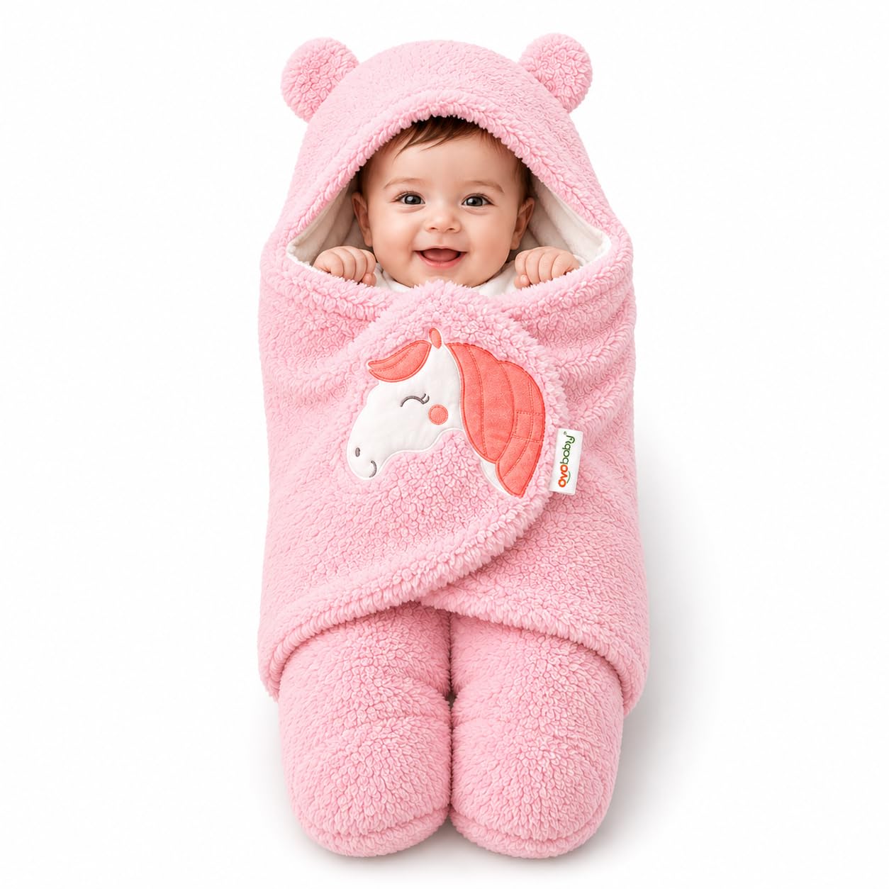 OYO BABY Super Soft Flannel Hooded Swaddle Blanket for Newborn Babies – Lightweight Wrap (0-6 Months, 72x68 cm) - Pink