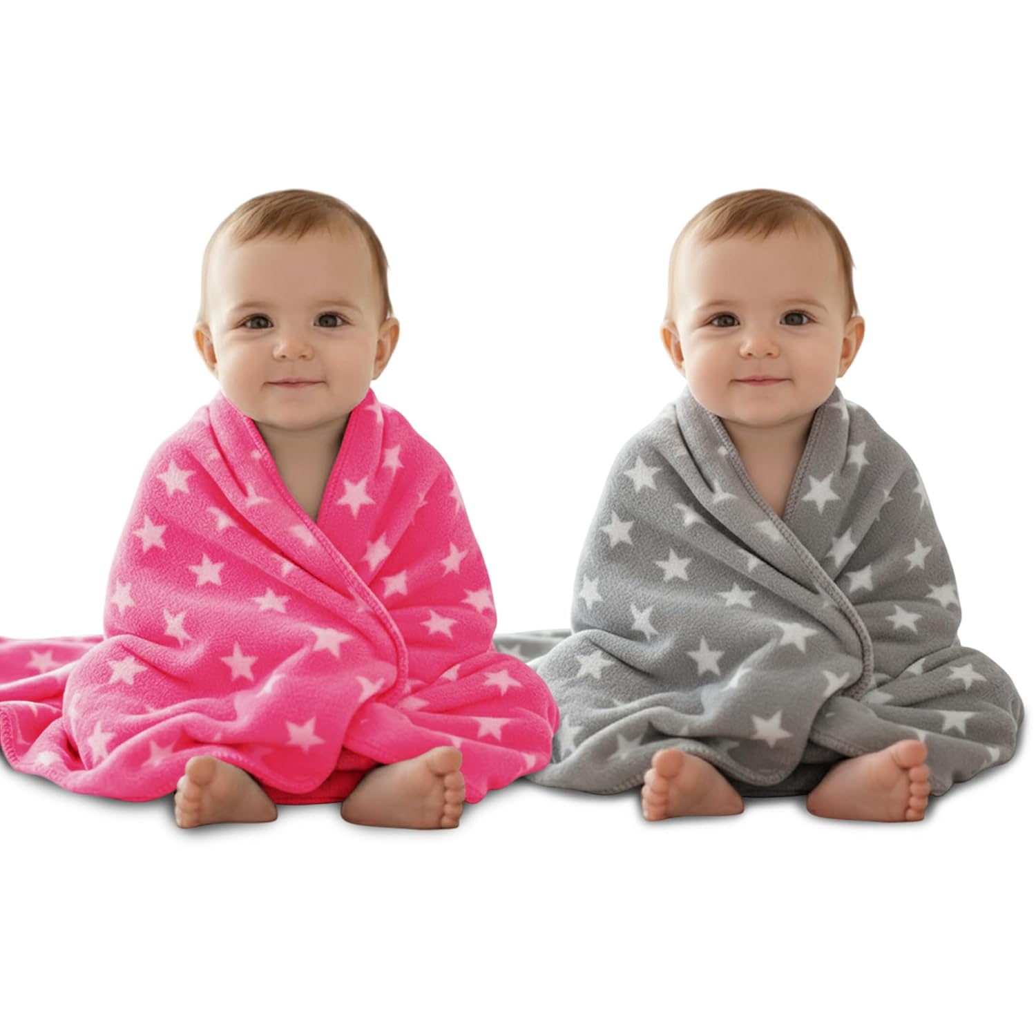 OYO BABY New Born Baby Blanket - Blanket for New Born Baby, Baby Blanket for 0-2 Years | All Season Fluffy 2-Layer AC Wrapping Reversible Blanket | 100 x 75 cm, Baby Pink & Grey, Star Printed
