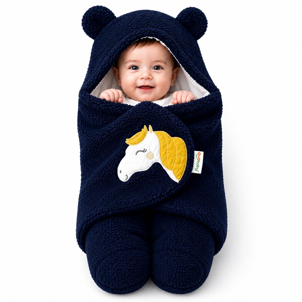 OYO BABY Wearable Hooded Swaddle Blanket for Newborn Babies – (0-6 Months, 72x68cm) Unisex Sleeping Bag Wrap (Dark Blue, Pack of 1)