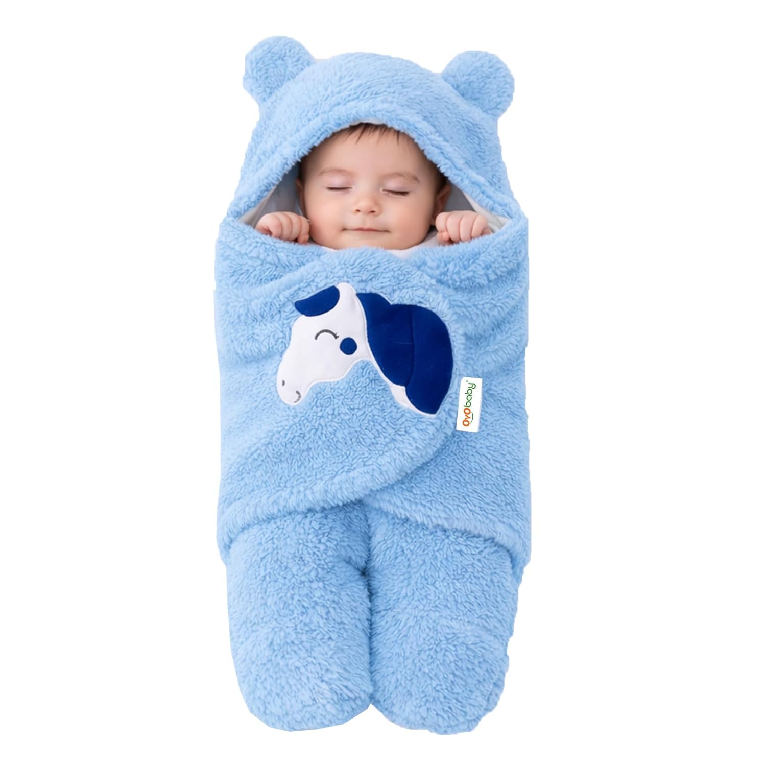 OYO BABY Super Soft Flannel Hooded Swaddle Blanket for Newborn Babies – Lightweight Wrap (0-6 Months, 72x68 cm) - Blue