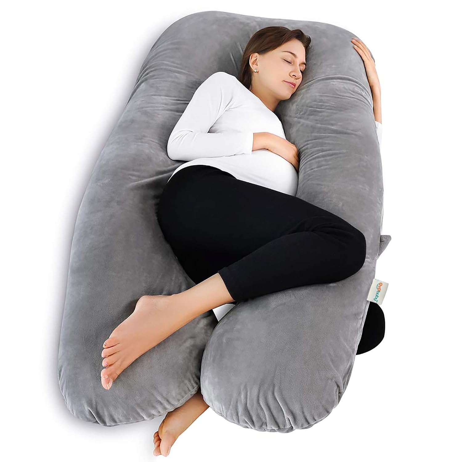 OYO BABY Cooling Pregnancy Pillows, U Shaped Silky Maternity Pillow for Pregnant Women, Pregnancy Body Pillow for Sleeping, Back Pain Relief and Pregnant Legs, HIPS, Belly Support (Grey)