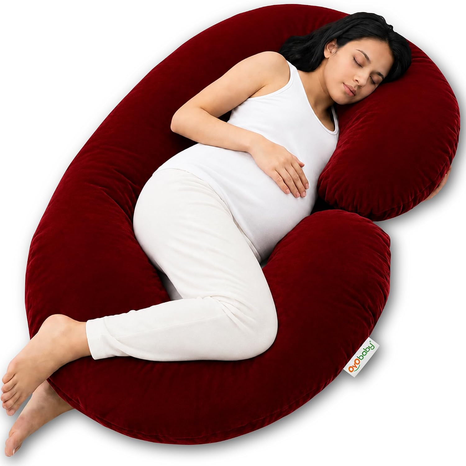 OYO BABY C Shaped Pregnancy Pillow for Sleeping | Maternity Pillow for Pregnant Women & Baby | Baby Support Pillow with Washable Premium Velvet Cover (Maroon)
