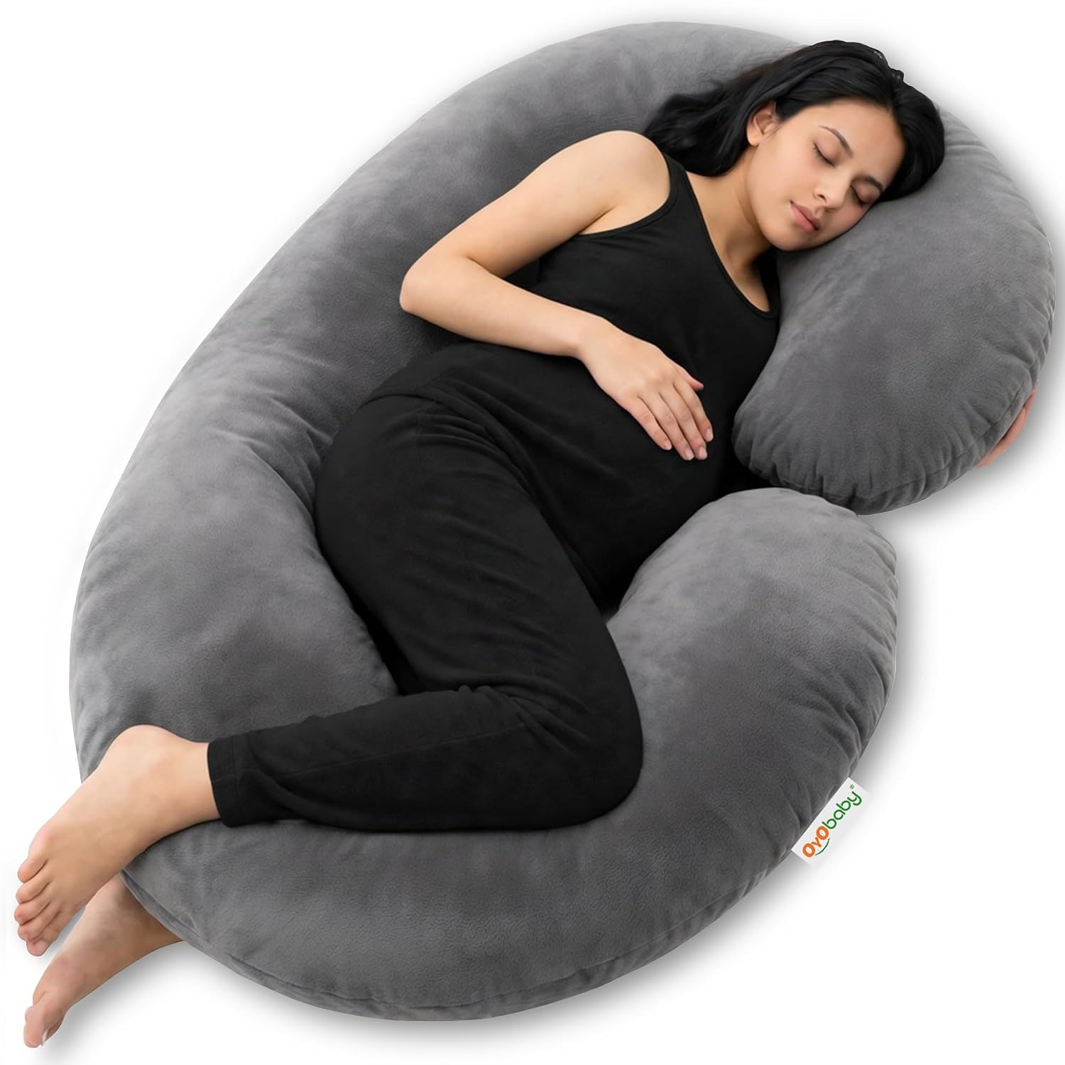 OYO BABY Maternity Pillows for Pregnant Women & Baby with Washable Premium Velvet Cover | Pregnancy Pillows for Sleeping | Baby Maternity Pillow with Removable Cover | C-Shaped Maternity Pillow - Grey