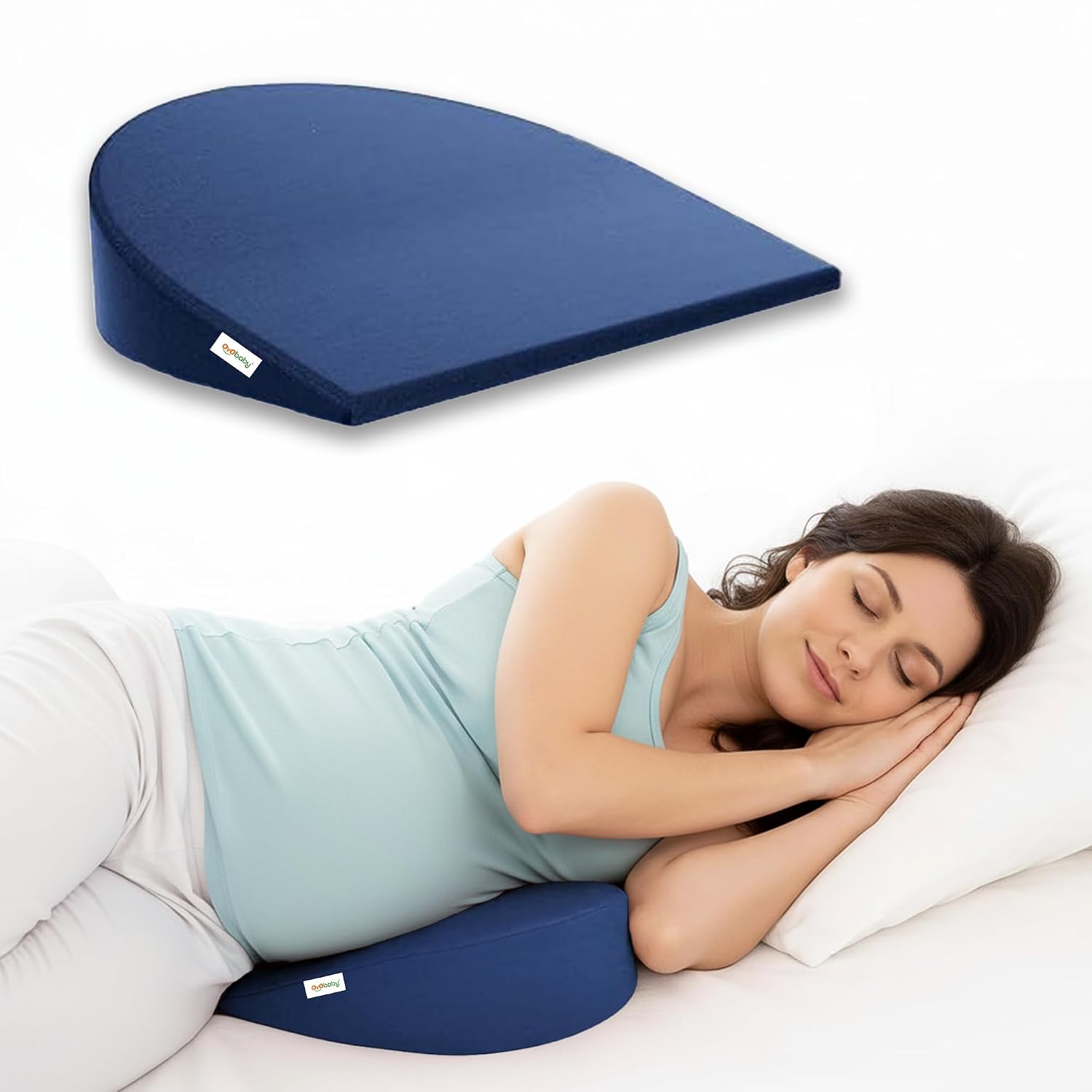 OYO BABY Memory Foam Pregnancy Support Pillow - Navy Blue | Wedge Pillow for Comfortable Sleep During Pregnancy | Provides Belly, Back & Hip Relief for Expecting Moms
