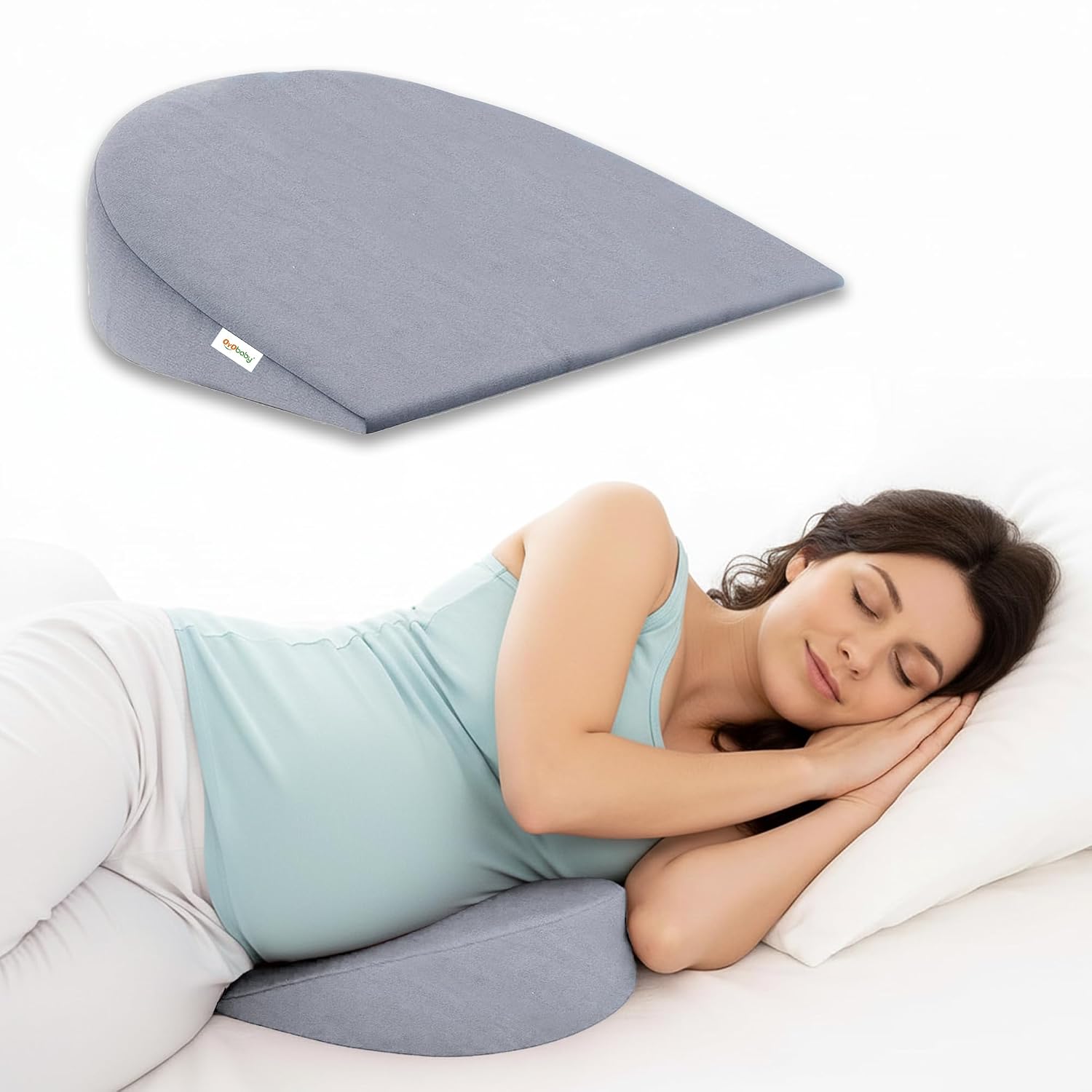 OYO BABY Memory Foam Pregnancy Wedge Pillow - Grey | Ergonomic Belly, Back & Hip Support for Expecting Moms | Comfortable Side|Sleeper Maternity Pillow