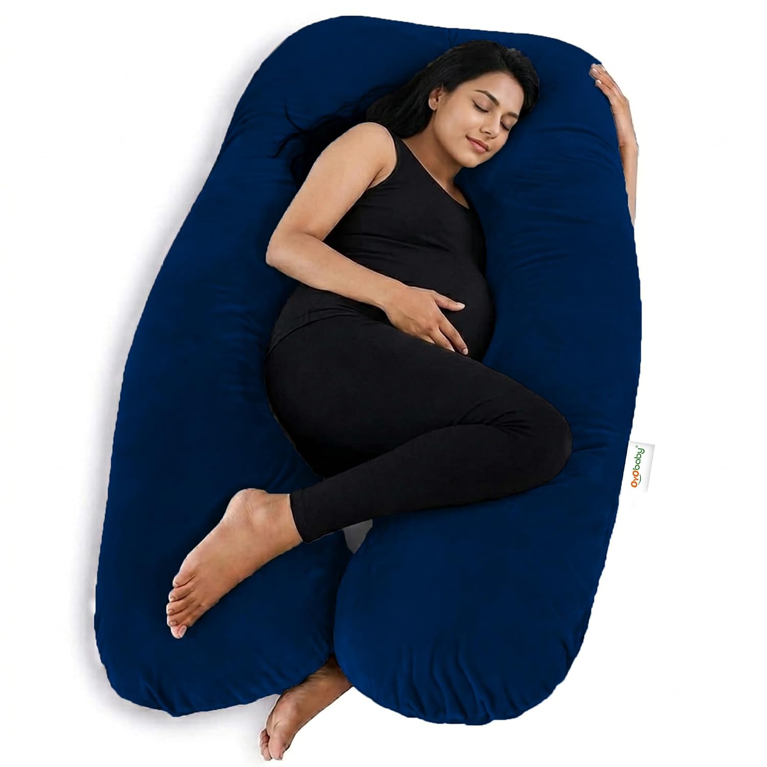 OYO BABY Pregnancy Pillows for Women U-Shape Full Body Pillow | Head-to-Toe Maternity Support for Back, Hips, Legs & Belly | Removable Washable Velvet Cover (Royal Blue)