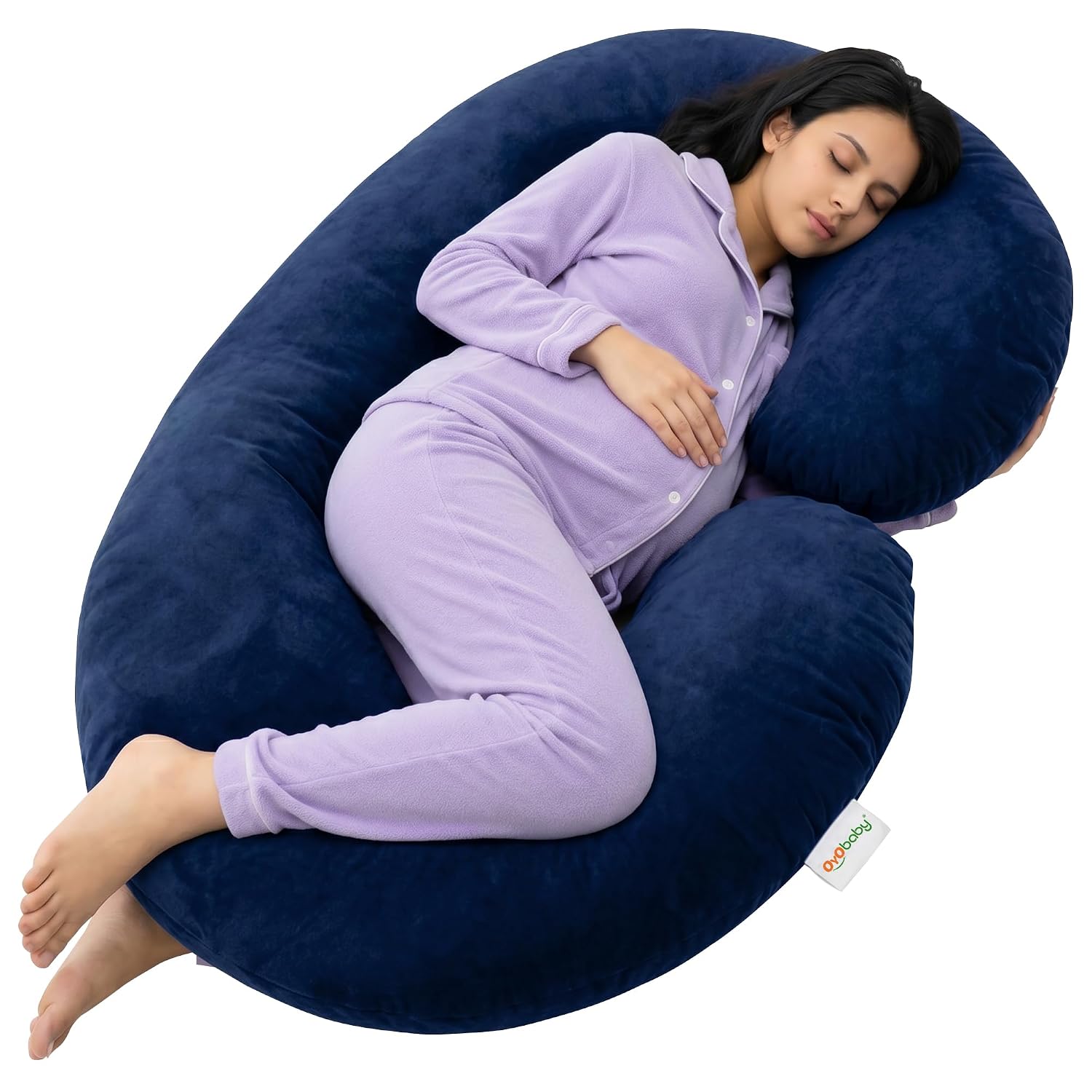 OYO BABY Pregnancy Pillow for Women C-Shape Full Body Pillow | Complete Support for Head, Back, Belly, Hips & Legs | Maternity Pillow with Removable Washable Velvet Cover (Royal Blue)