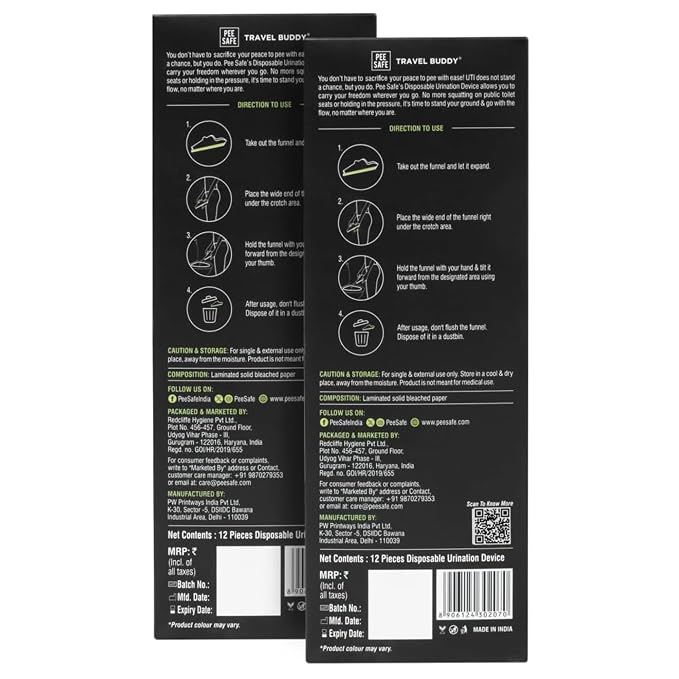 Pee Safe Foldable Disposable Urination Device | 24 Units | Reduces UTI Risk
Urination Device For Women, Pregnant Women, Joint Pain Patients & Travelers, Easy To Carry, Travel Friendly