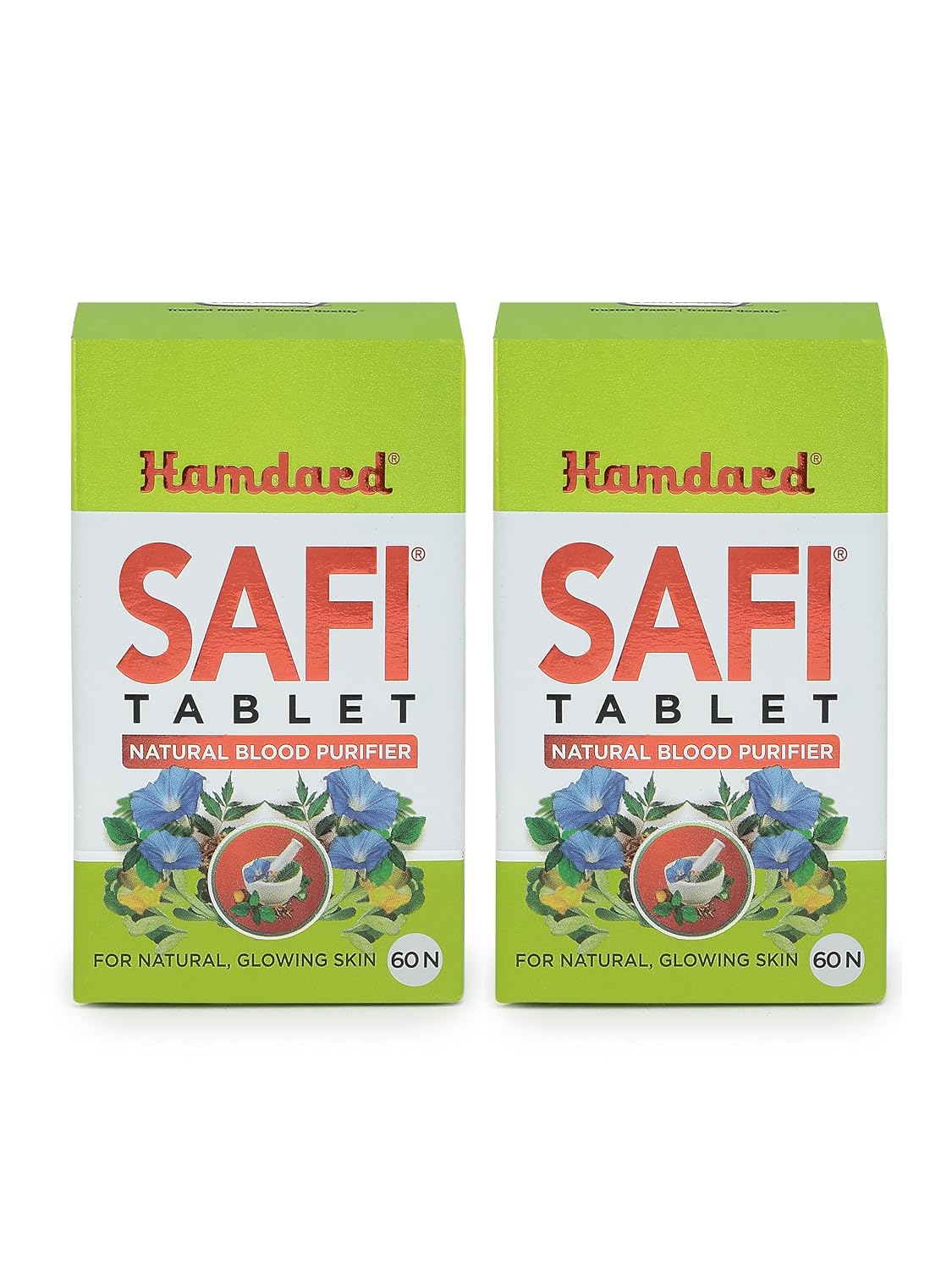 Hamdard Safi Tablet for Healthy & Glowing Skin | Pack of 2 | Natural Blood Purifier | Anti-Bacterial & Detoxifier - 60 Tablets Each