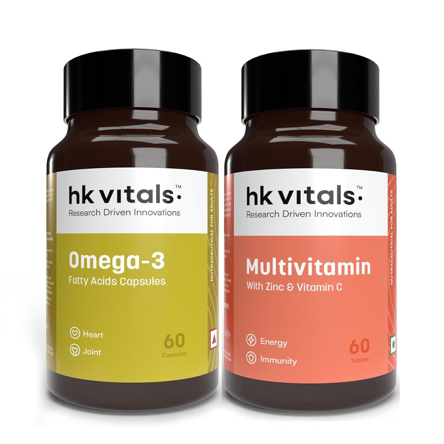 hk vitals Omega 3, 60 Fish Oil Capsules + Multivitamin, 60 Tablets