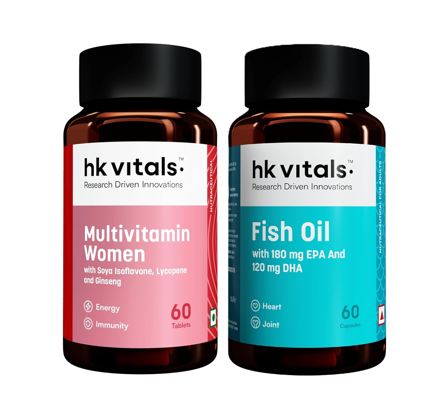 hk vitals Fish Oil + Multivitamin Women, 2 x 60 Tablets | 1000mg Omega 3 with 180mg EPA & 120mg DHA