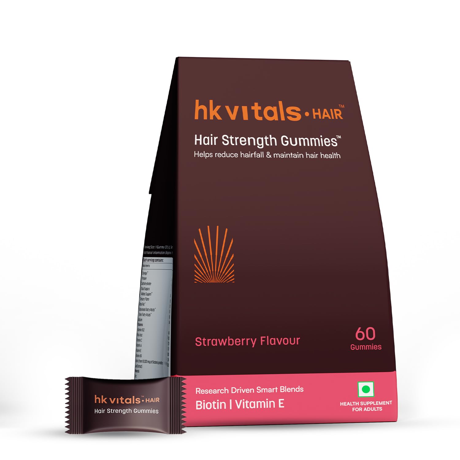 hk vitals Hair Strength Gummies, Strawberry, 60 Biotin Gummies | With Zinc & Vitamins C, A & E | Gluten Free | Supports Healthy Hair, Skin & Nails