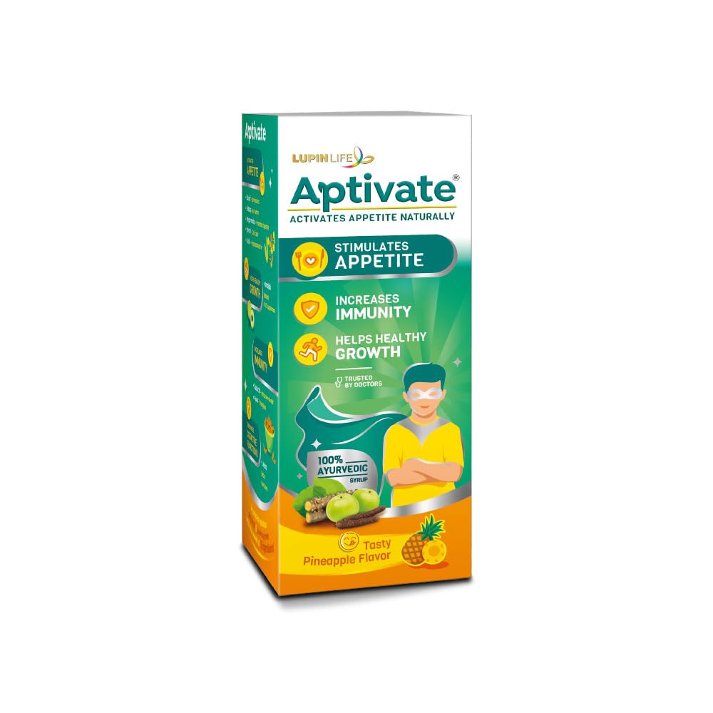 Aptivate Syrup 100% Ayurvedic Appetite Stimulant For Children | Aptivate Syrup Helps Boost Immunity Naturally - (Pineapple Flavour, 450ml)