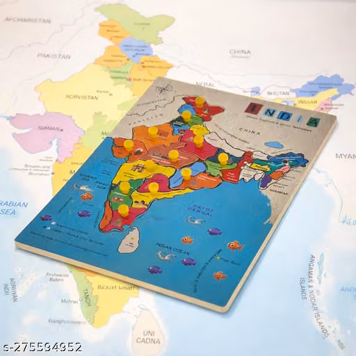Indian Wooden Educational Political Map Puzzle Board for Kids | India States & Capitals Learning Toy | Montessori Wooden Geography Puzzle | Educational Map Board for Preschool & School Learning | Fine Motor Skill Development Gift for Boys & Girls Age 4, 5