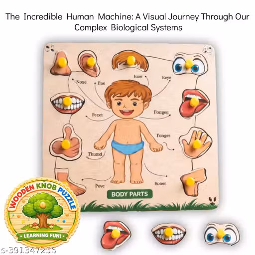 Wooden Human Body Parts Puzzle for Kids | Montessori Educational Learning Toy | Human Anatomy Puzzle Board | Preschool Science Activity | Fine Motor Skills & Cognitive Development | Early Learning Educational Gift for Boys & Girls Age 3+ Years | Non-Toxic