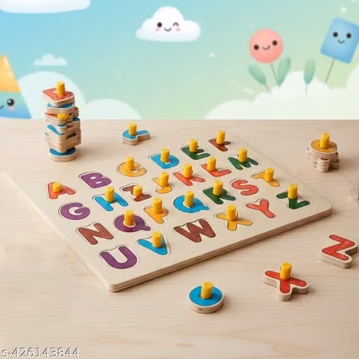 Wooden Capital Alphabet Letters Learning Board for Kids | Montessori Educational ABC Puzzle | Uppercase Letter Recognition Toy | Preschool Learning Activity | Gift for Boys & Girls Age 2-5 Years