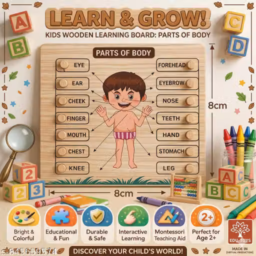 Educational Wooden Anatomy Toy for Kids | Human Body Parts Learning Puzzle Board | Montessori Preschool Educational Toy | Fine Motor Skills & Science Learning Activity | Gift for Boys & Girls Age 2-5 Years
