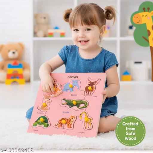 Learning Toys Wooden Animals Name Puzzle | Animal Name Matching Board | Montessori Educational Puzzle Game | Preschool Brain Development Toy for Kids Age 3-6 Years