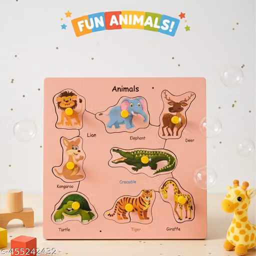 Educational Wooden Animal Puzzle Board Game for Kids 3+ & Toddlers | Learning Toys for Baby Boys & Girls Ages 2-5 | Safe Non-Toxic Premium Wood Jigsaw Puzzle Set | Ideal Preschool Learning Birthday Gift & Return Gift for Nursery Children