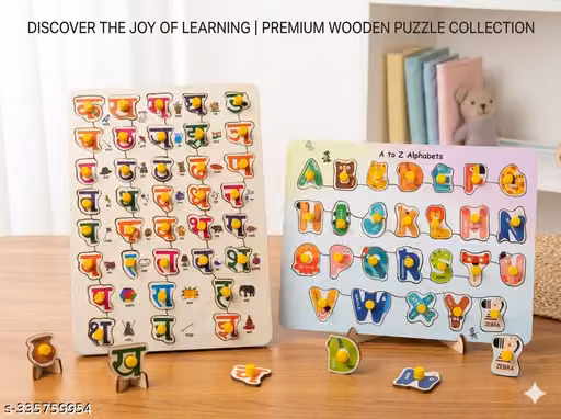 Best Educational Wooden ABC & Ka Kha Ga Learning Toy for Kids | Montessori English Alphabet & Hindi Varnamala Wooden Puzzle Board | Preschool Educational Peg Board | Develops Letter Recognition, Language Skills, Fine Motor Skills, Memory & Brain Developme
