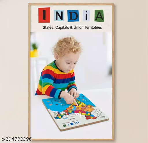 Educational Learning Wooden India Map with Pictures Puzzle for Kids | States & Capitals, Famous Monuments Geography Learning Board | Montessori Wooden Knob Puzzle | India Political Map Educational Toy | Preschool, Kindergarten & School Gift for Boys & Gir