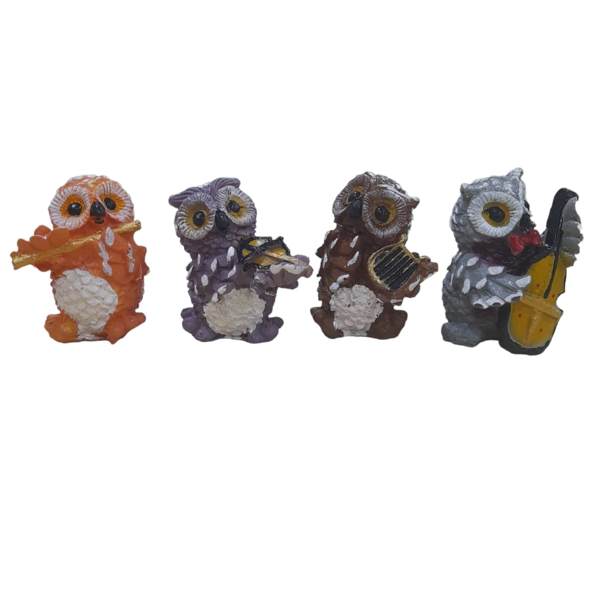 Musical Owl Musician Family Figurine Set of 4 pcs, Multicolour Handmade Polyresin