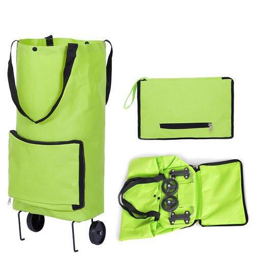 Foldable Shopping Trolley Carry Bag for Vegetables and Grocery Fabric, Metal Lightweight Folding Shopping Trolley/Travel Luggage Bag withWheels (Multicolor