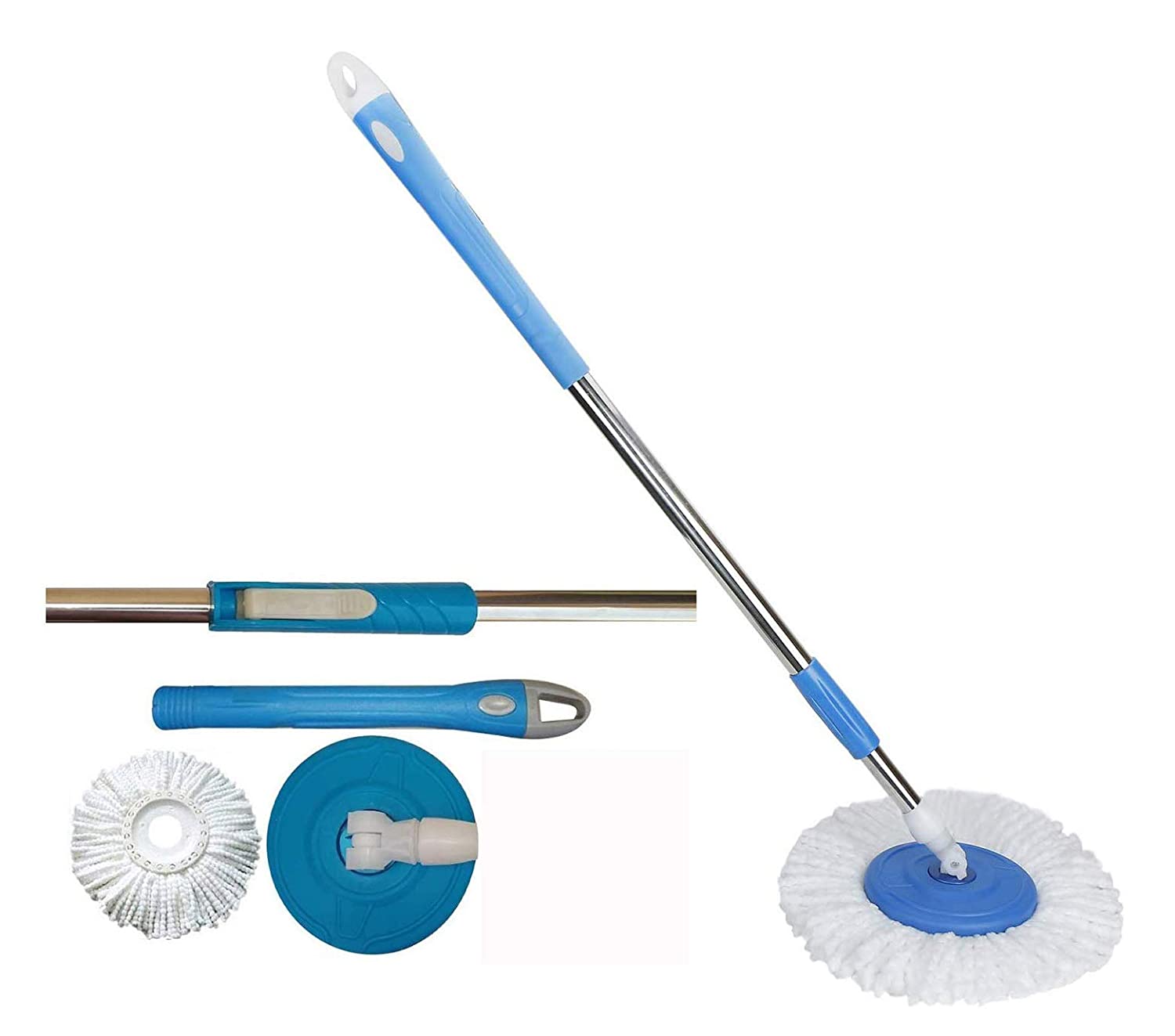 360 Degree Expandable Stainless Steel Stick Rod |Bucket Mop Rod Stick with Plate and 1 Microfiber| (Compatible with all common mops)