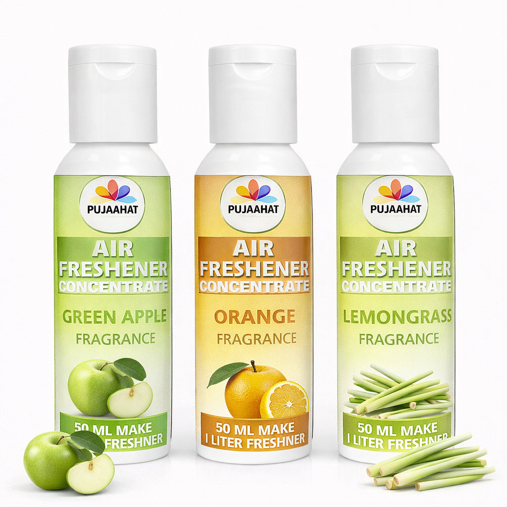 Green Apple, Orange, Lemongrass Air Freshener Concentrate Set of 3 (50ml Each) Makes 1 Liter Each | Long Lasting Room Freshener Liquid | Fragrance Combo for Home, Office, Car | Alcohol-Free Premium Fragrance by Pujahaat