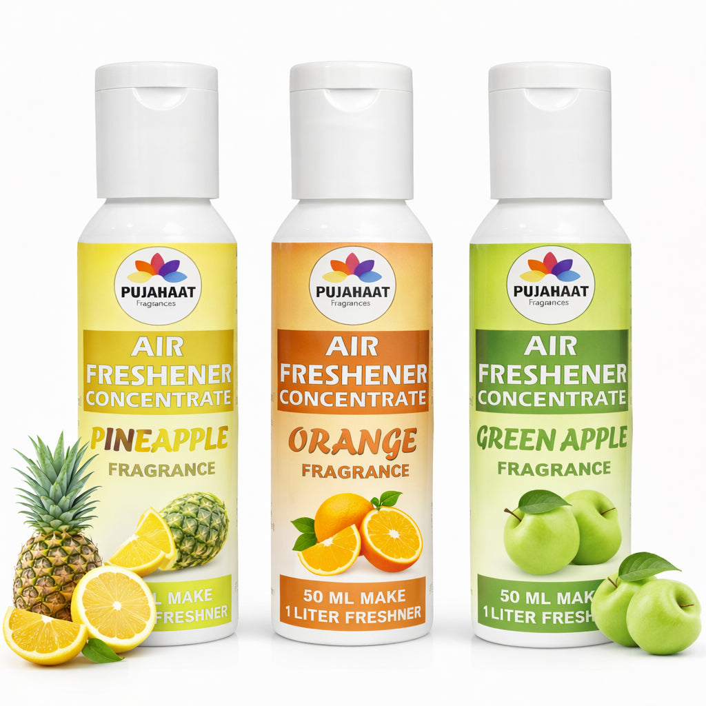 Pineapple, Orange, Green Apple Air Freshener Concentrate Set of 3 (50ml Each) Makes 1 Liter Each | Long Lasting Room Freshener Liquid | Fragrance Combo for Home, Office, Car | Alcohol-Free Premium Fragrance by Pujahaat