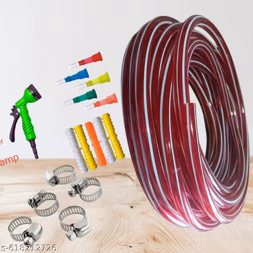 10 MTR PVC tubes garden hose water pipe with spray gun 5 nozzle 5 jointer 5 cilamp