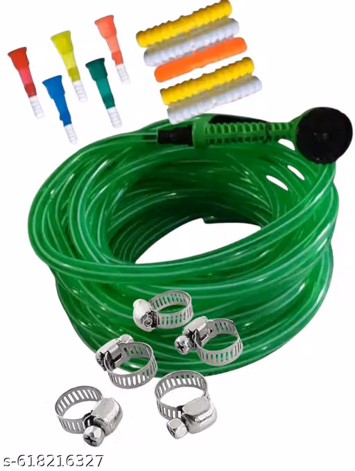 12 MTR PVC tubes garden hose water pipe with spray gun 5 nozzle 5 cilamp 5 jointer