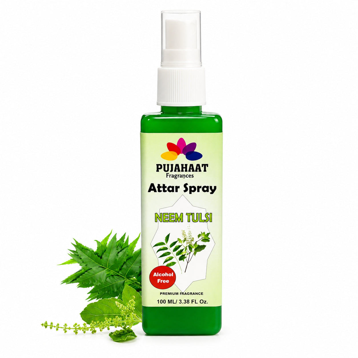 Neem Tulsi Attar Spray by Pujahaat | 100ml Non Alcoholic Spray | Religious Mist | Air Freshener, Room Mist, Fabric & Linen Spray | Perfect for Prayers Rooms, Living Room, sofas, curtains, car