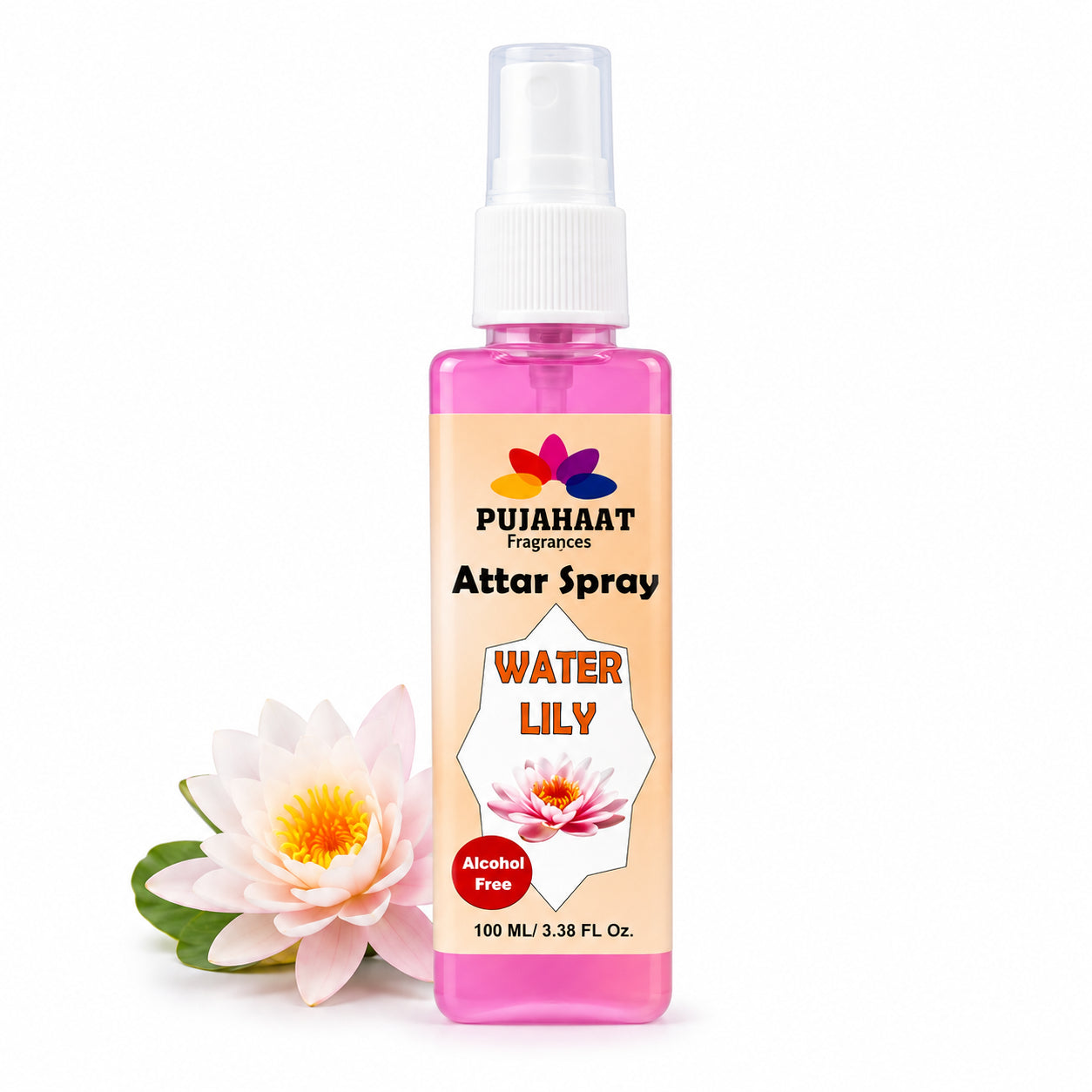 Water lily Attar Spray by Pujahaat | 100ml Non Alcoholic Spray | Religious Mist | Air Freshener, Room Mist, Fabric & Linen Spray | Perfect for Prayers Rooms, Living Room, sofas, curtains, car