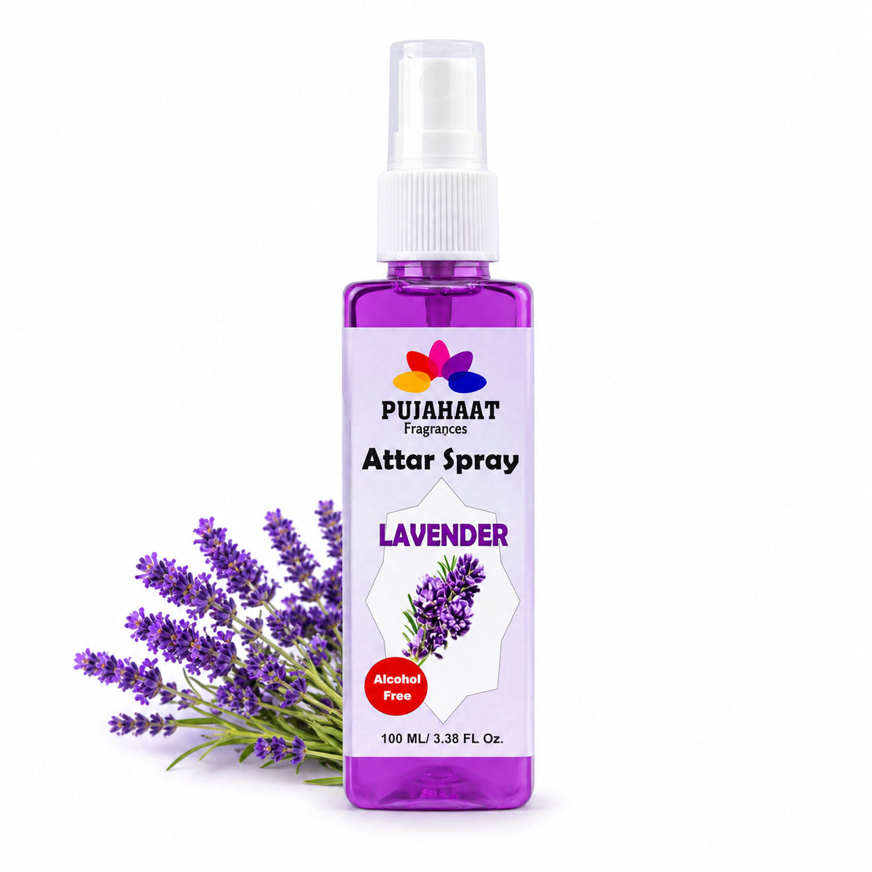 Lavender Attar Spray by Pujahaat | 100ml Non Alcoholic Spray | Religious Mist | Air Freshener, Room Mist, Fabric & Linen Spray | Perfect for Prayer mats, beds, sofas, curtains