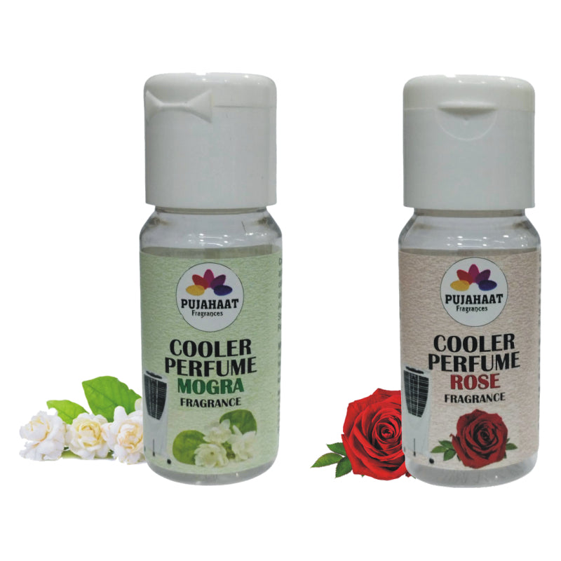 Pujahaat Rose, Mogra Cooler Perfume / Aroma Diffuser Oil or Fragrance, Long Lasting Cooler Scent/Aroma Diffuser Fragrance Oil - Multipurpose Aroma Oil Perfume for Cooler - 25 ml each (2 X 25 ml) cc6