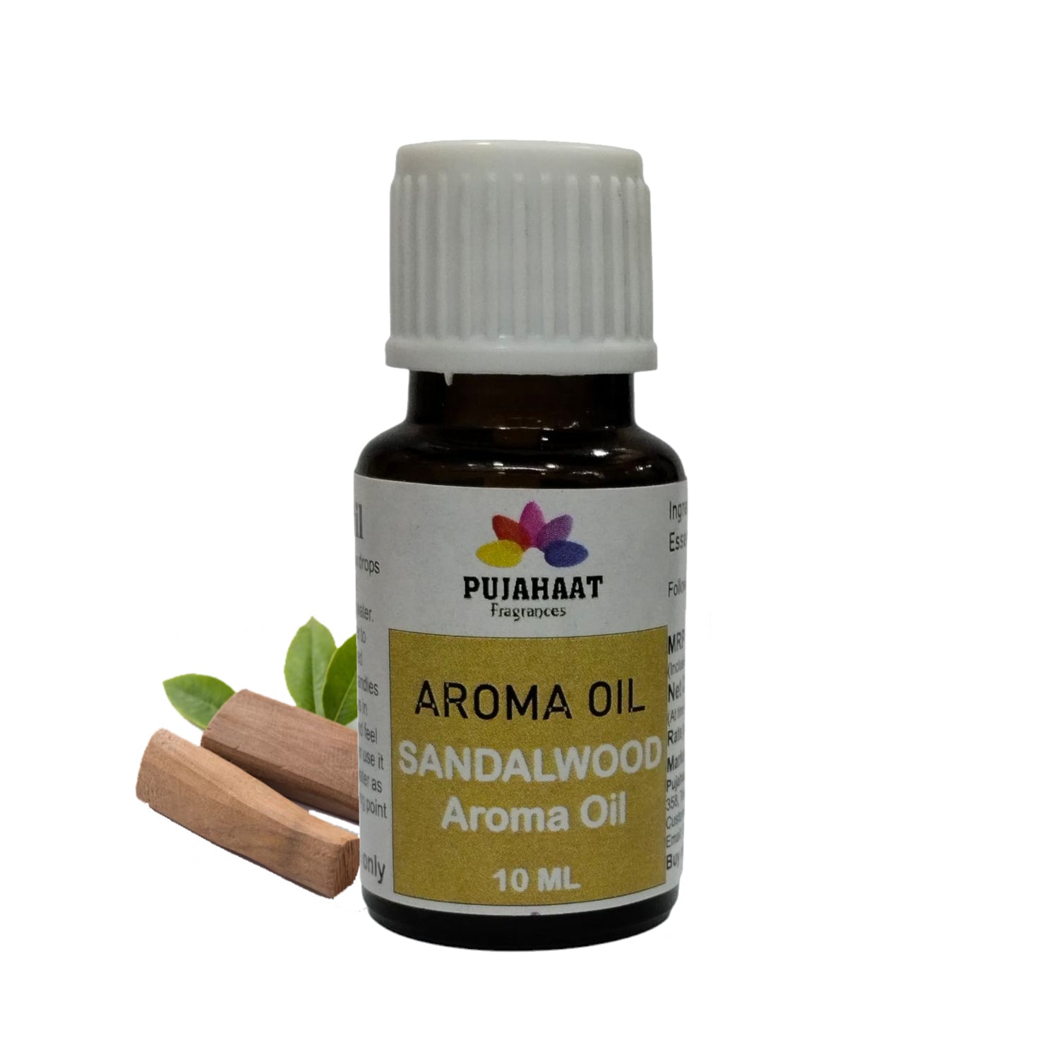 Pujahaat Sandalwood (Chandan) Aroma Oil for Aromatherapy oils, Oil for diffusers, Humidifier oils, Oil Burners, Spa and Air Purifier 10ml Each, Sandalwood - Set of 2 (2 x 10 ml)