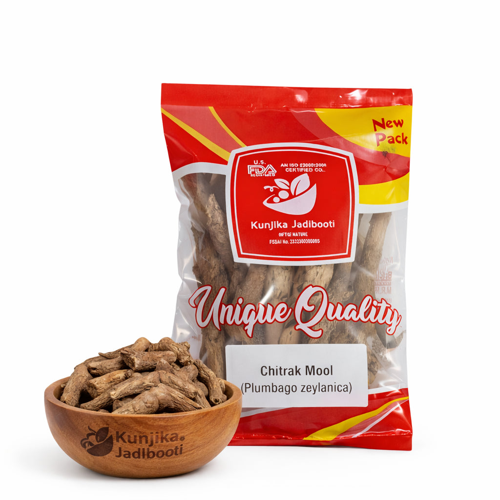 Kunjika Jadibooti Chitrak Mool - Chitrak Jadd - Chita Jadd - Plumbago Indica - Plumbago zeylanica - 100 gm