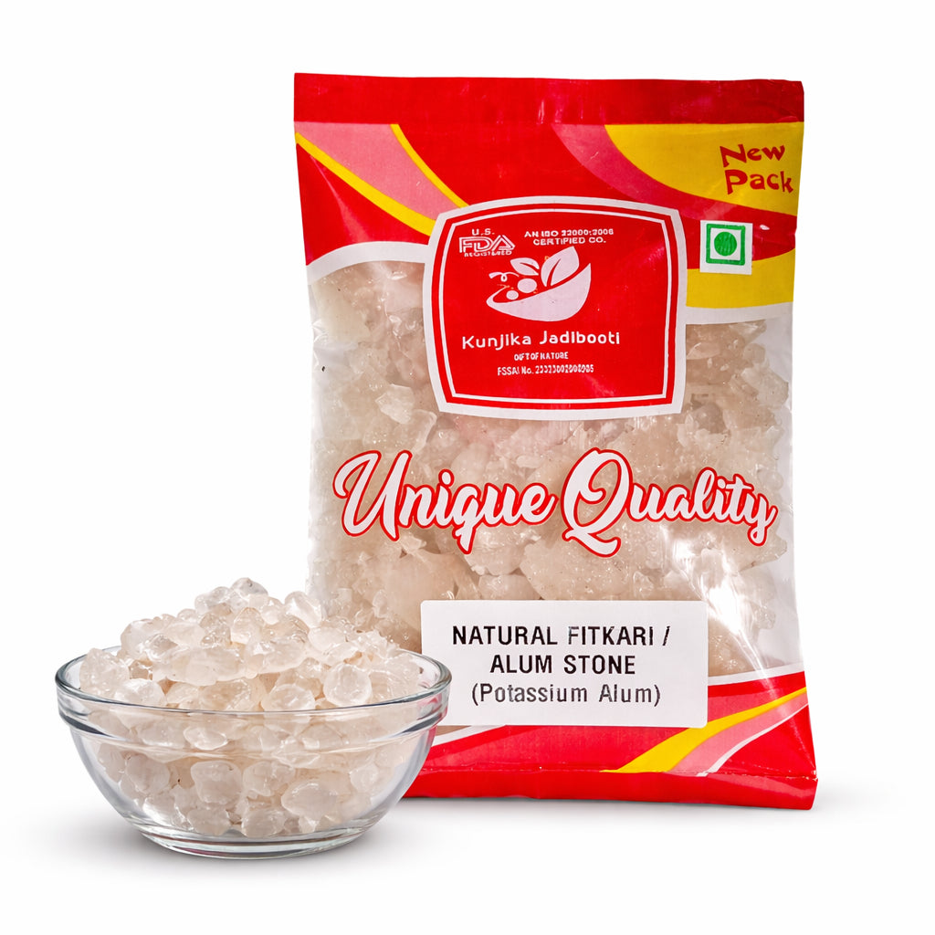 Kunjika Jadibooti White Fitkari Stone | Alum Stone | Phitkari | White Crystal Alum | Fitkari For Skin Tightening And Glowing Skin - 100 gm