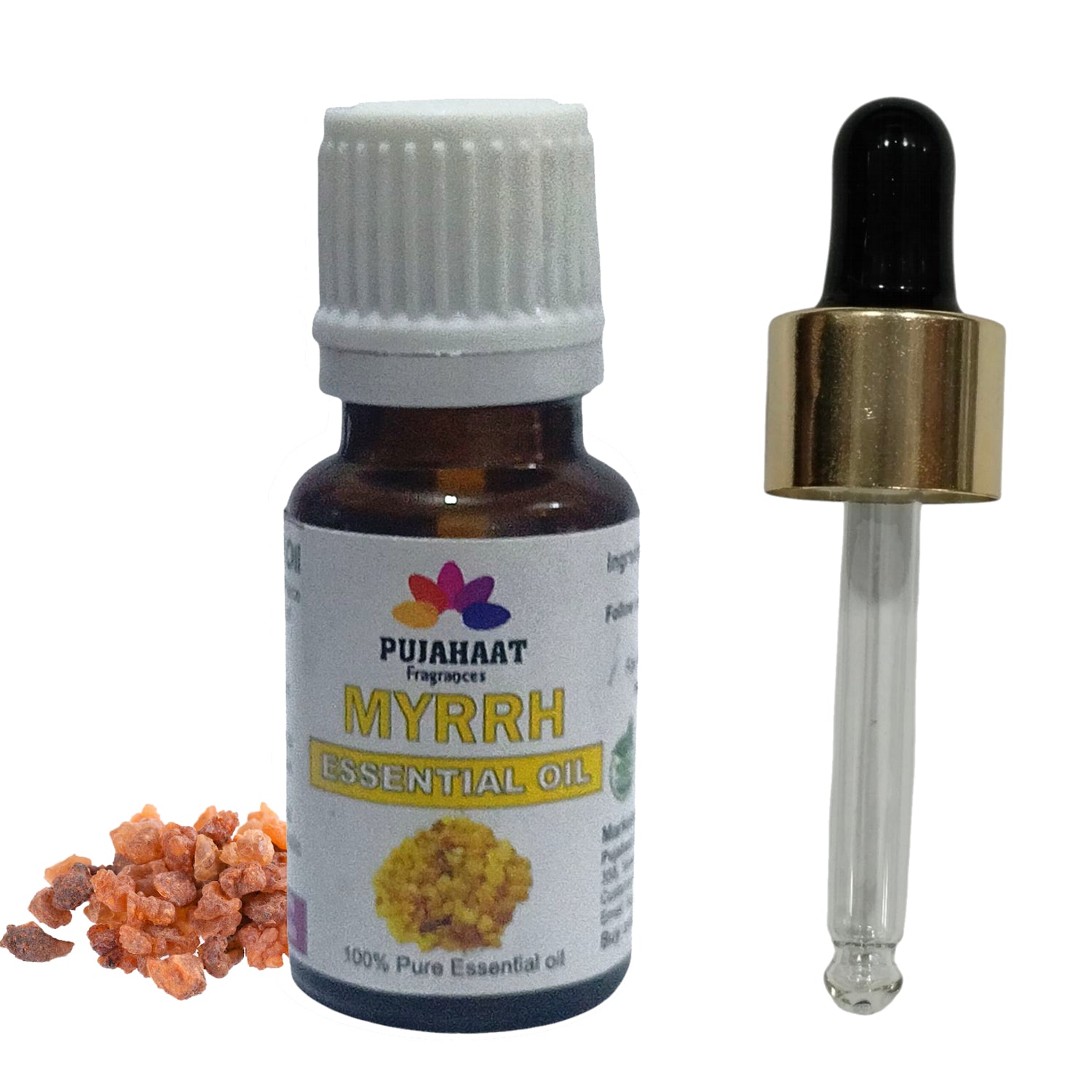 Pujahaat Myrrh 100% Pure & Natural Essential Oil Undiluted Steam Distilled Commiphora Myrrha Organic for Skin & Hair Care, Aromatherapy - Vegan & Cruelty free - 15 ml