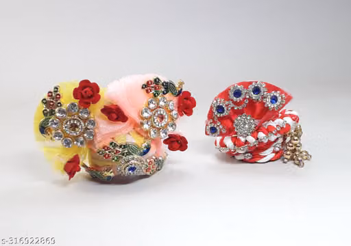 RDH ENTERPRISES Thakur Ji Laddu Gopal Pagdi Set Of 2 (Size 3no. Laddu Gopal)