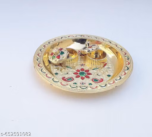 Stylish Latest Design Acrylic Pooja Thali Set with 2 Vati/.[5 Inch]