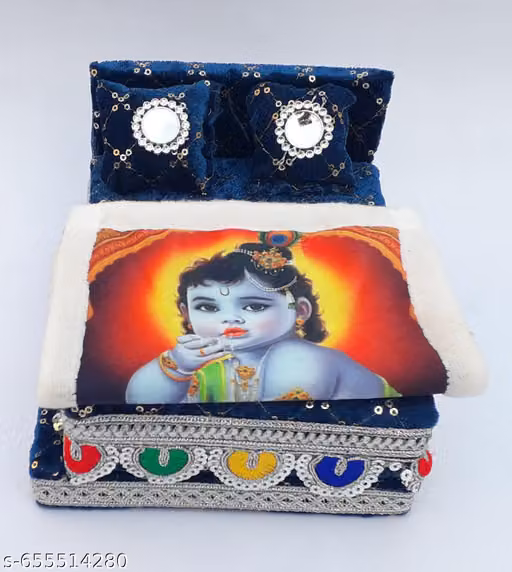 RDH Enterprises Thakur ji bed ,Laddu Gopal ji Bed With Printed Blanket Usable 0 to 3 no