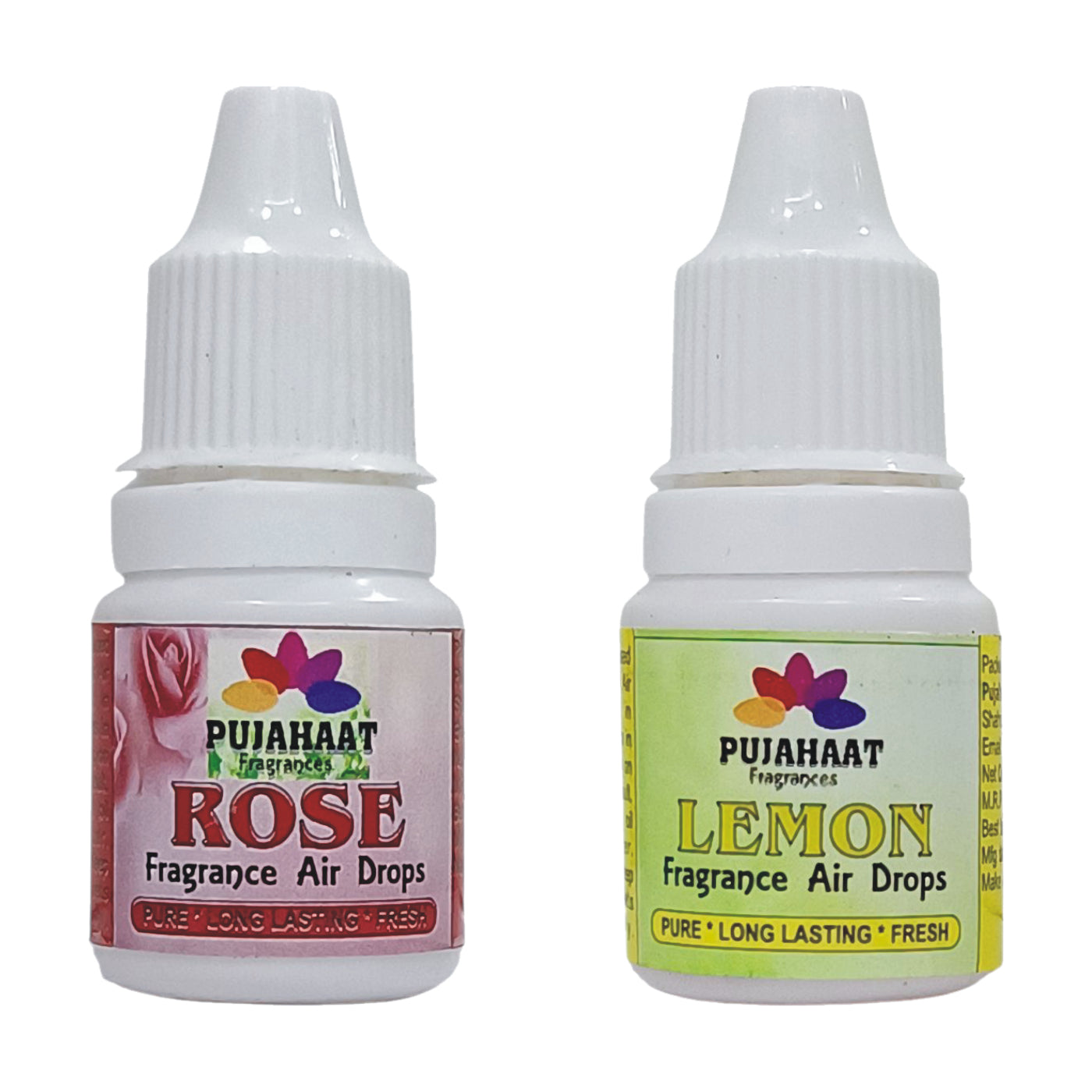 Pujahaat Premium Rose, Lemon Fragrance Air drops Air freshener for room, bathroom, toilet, car, wardrobes -Pack of 2 (2 x 5ml)