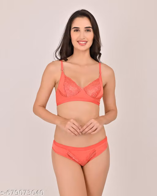 1 PC Set Reeya Net Bra &Panty Peach