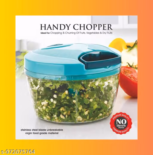Handy Plastic Kitchen Dori Chopper | Manual Vegetable & Fruit Cutter | Onion Chopper, Salad Maker, Dry Fruit Cutter | 3 Stainless Steel Blades | 450ml/500ml/550ml (Color May Vary)